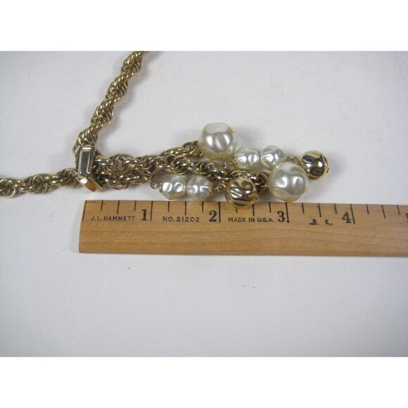 Vintage Goldtone Rope Slide Chain Necklace Faux Pearl Charms Pendant 24 Inch - Picture 3 of 11